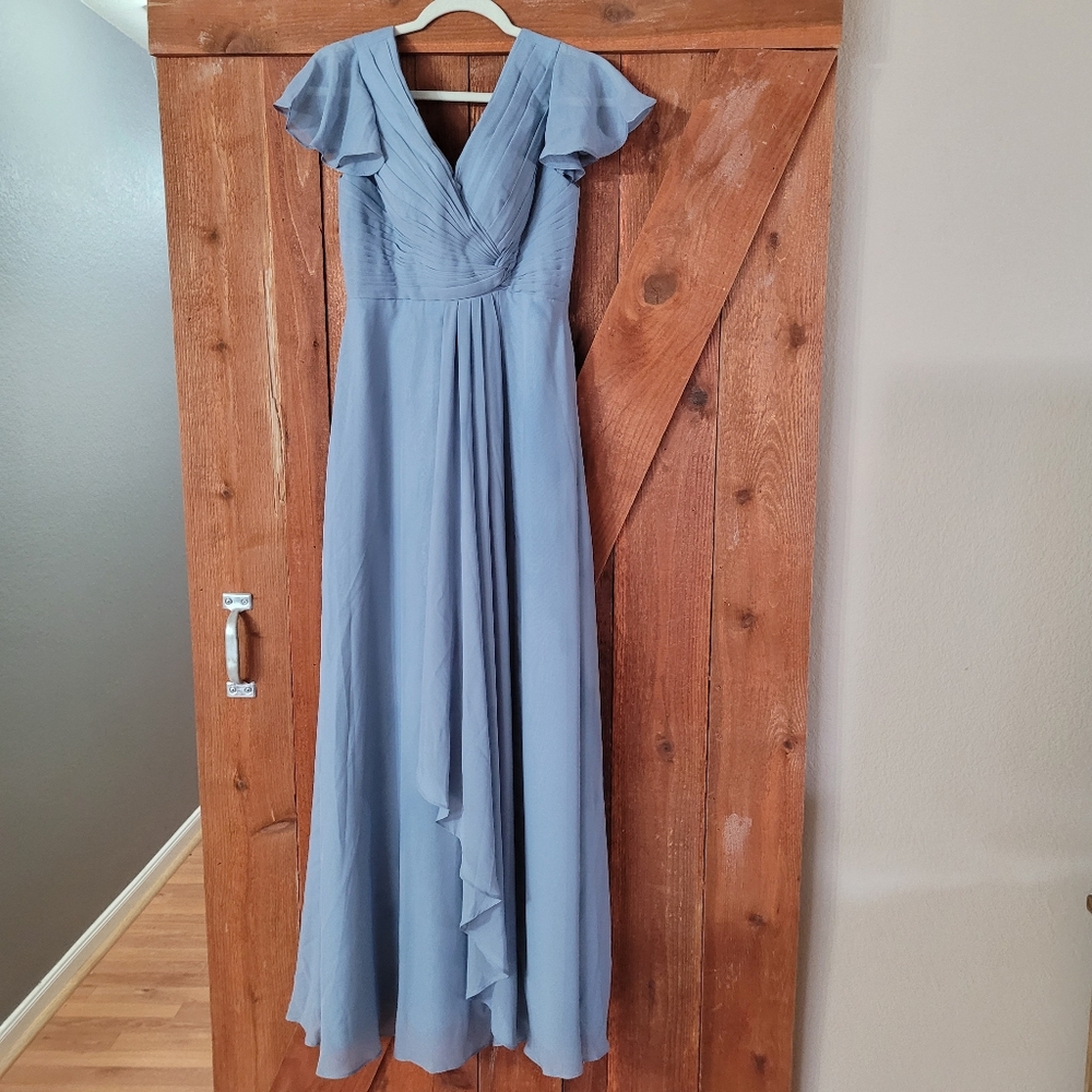 Lavetir Women Sz 2 Light Blue Short Sleeve Dress with Side Slit and Lace Up Back